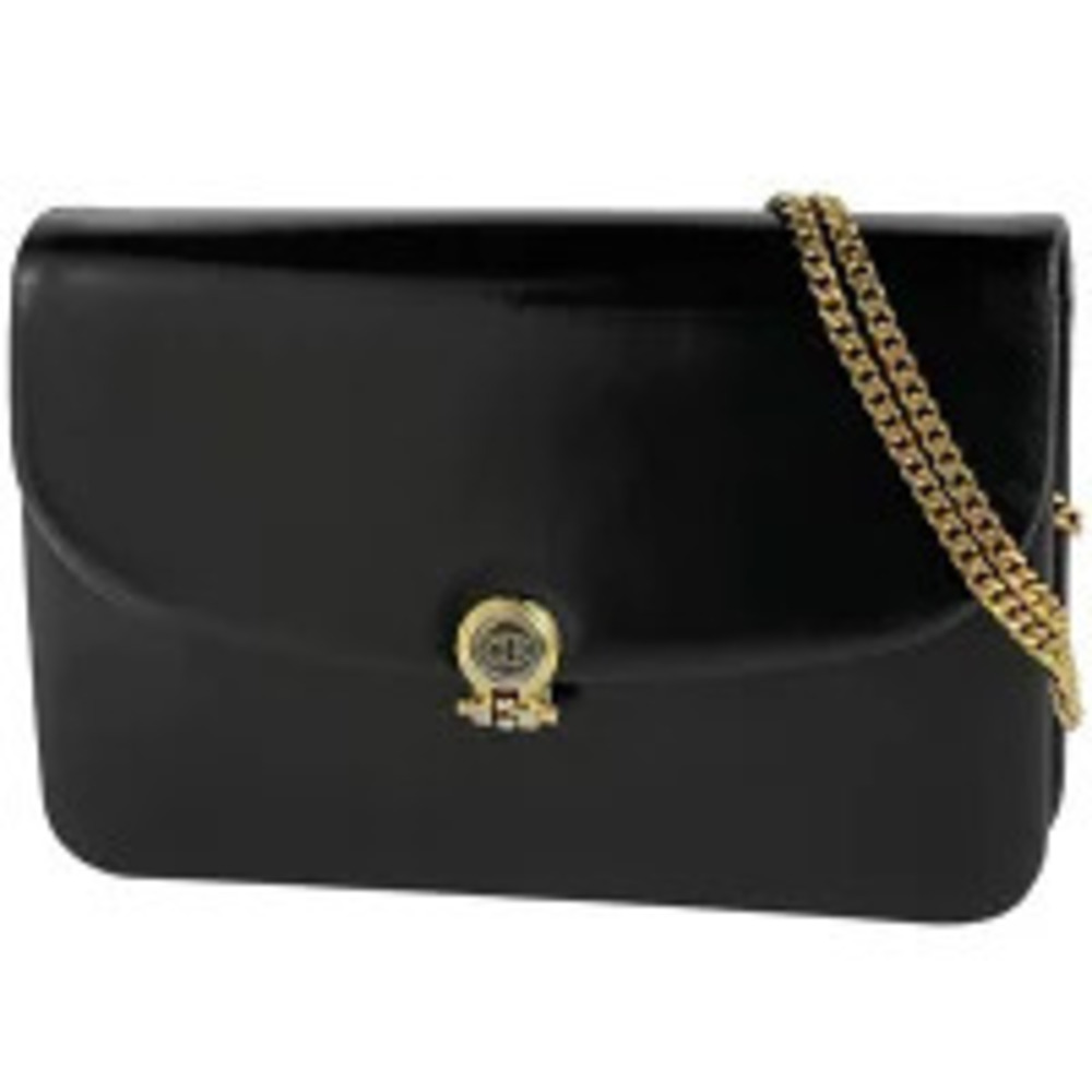 Christian Dior chain shoulder bag clutch leather black